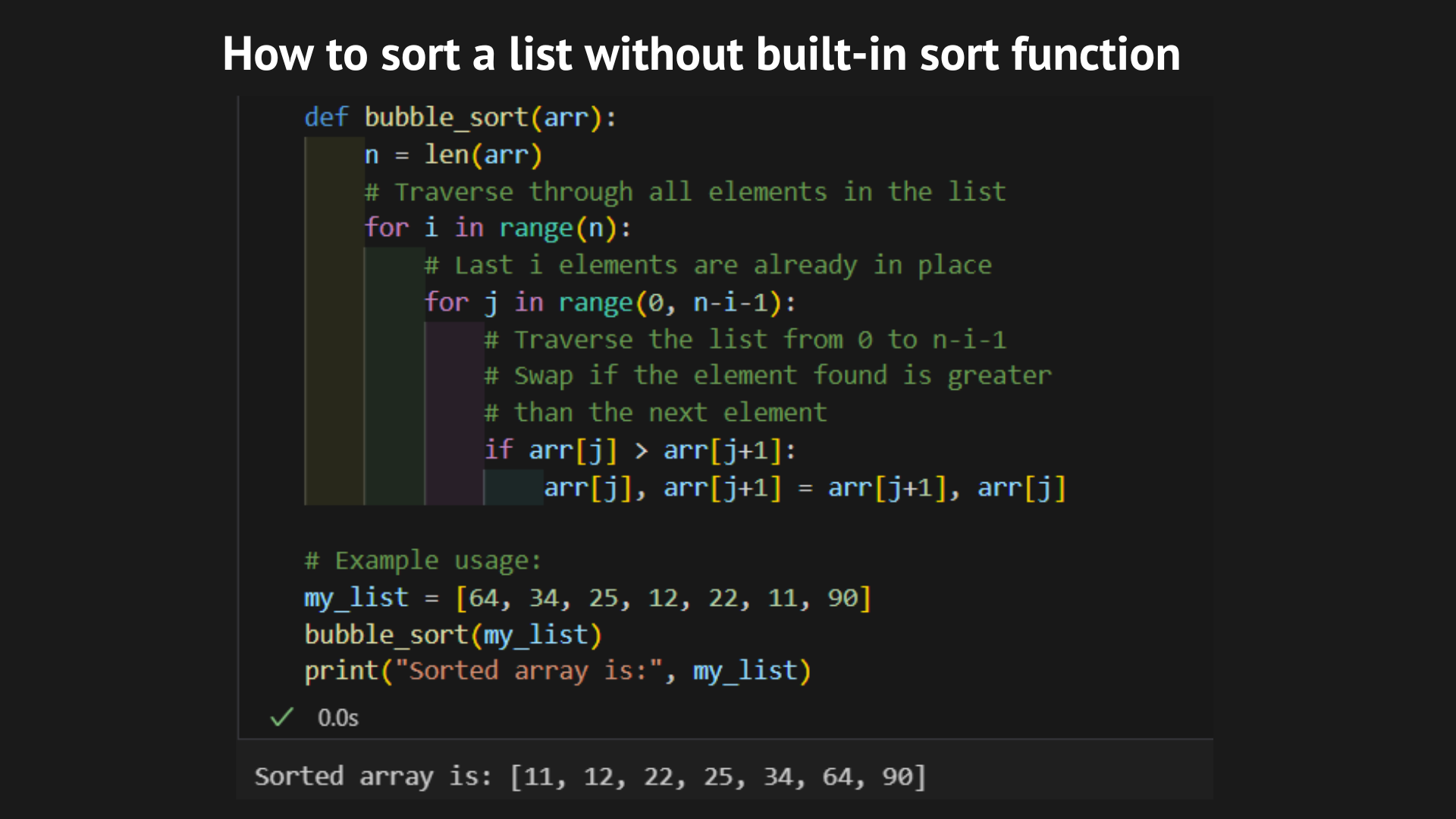 How to sort a list without sort function